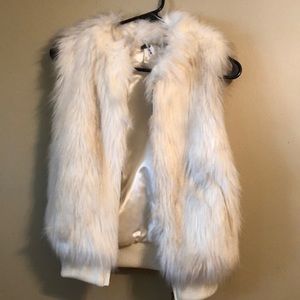 white faux fur vest with zipper